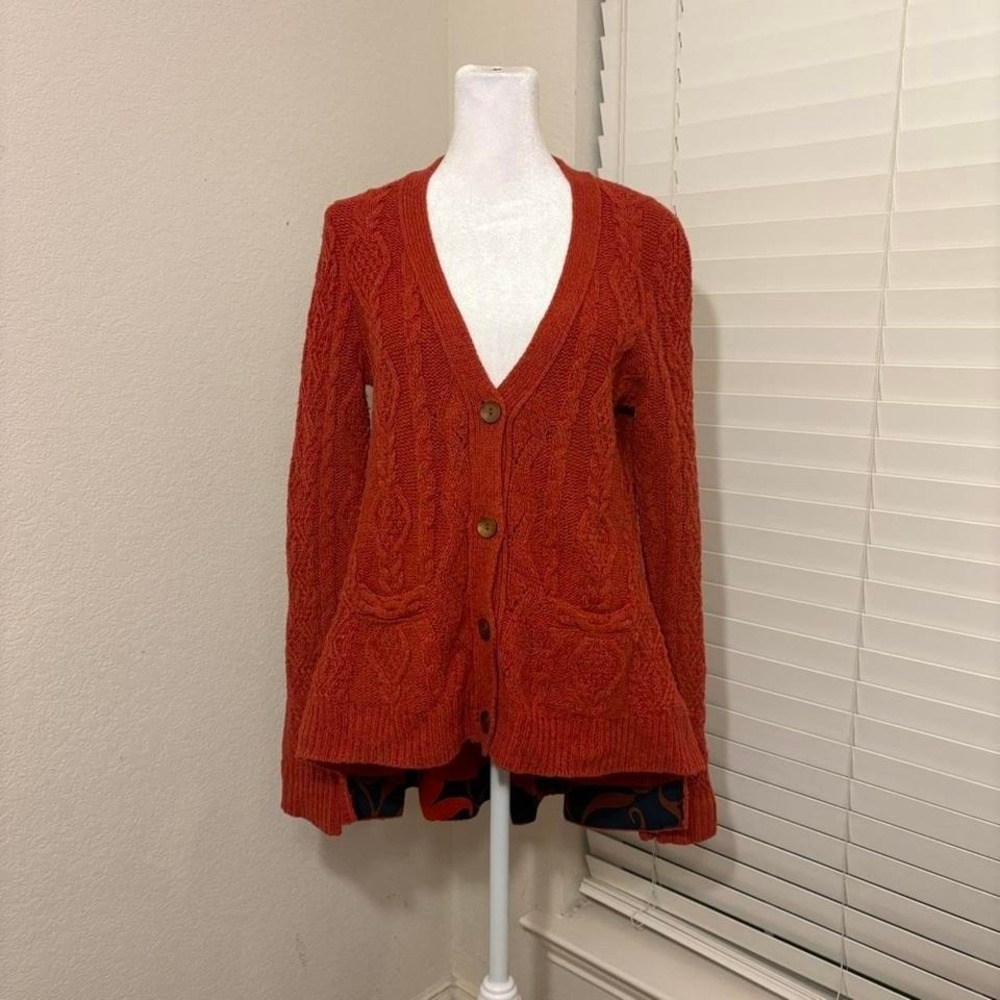 NWOT should size S orange cable knit wool blend button fisherman cardigan